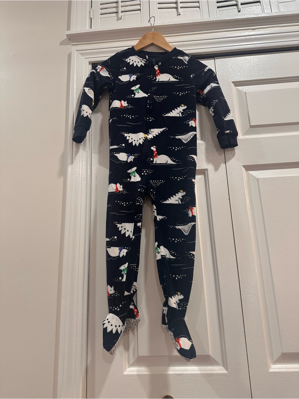 Carter's Navy Polar Bear Footed One-Piece Pajamas with Scarf Accents